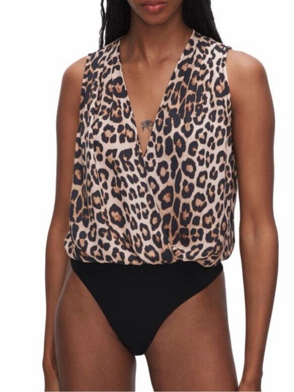 NWT Good American Leopard Thong Bodysuit in Beige and Black Size Large